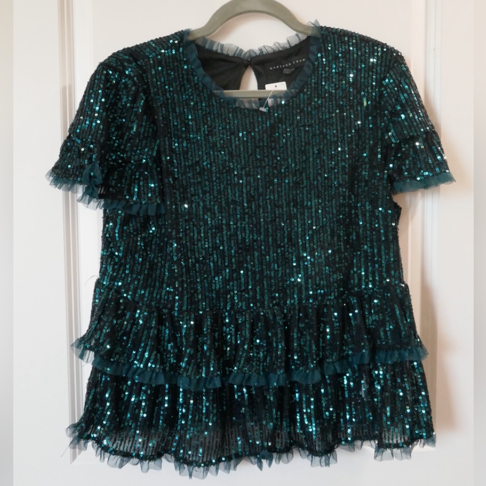 Green, shimmery top from Anthropologie | Size L